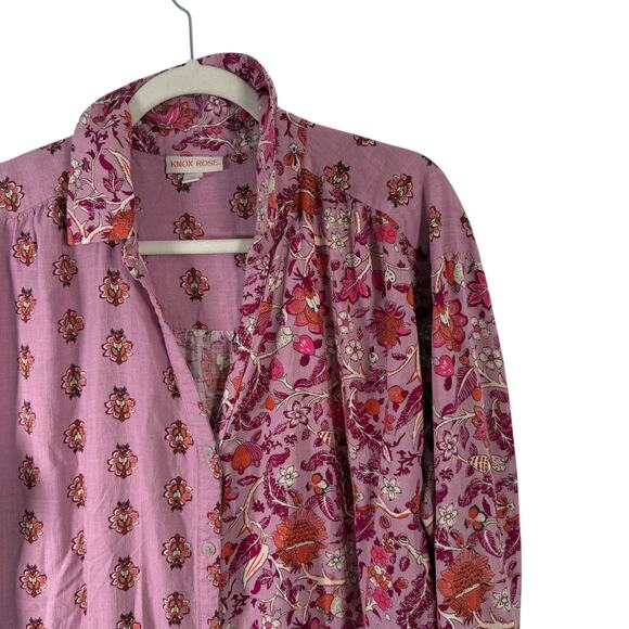 Knox Rose Purple Floral Button Front Shirt Linen Blend Boho Preppy Womens XXL - Picture 2 of 6